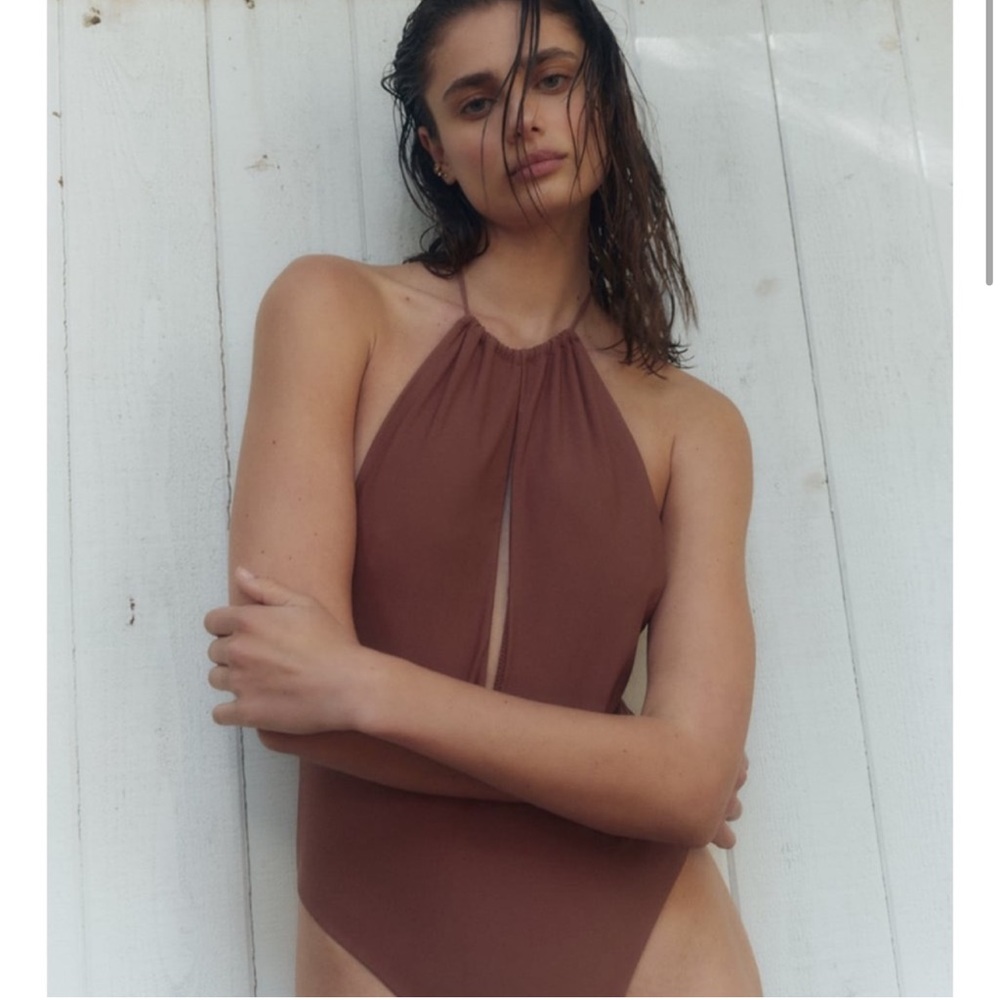 Zara Halter Swimsuit Chocolate Brown NWT size Small - Picture 3 of 7